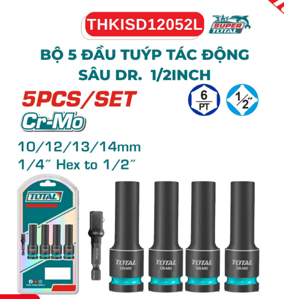  Bộ 5 Đầu Tuýp Tác Động Sâu Dr 1/2
