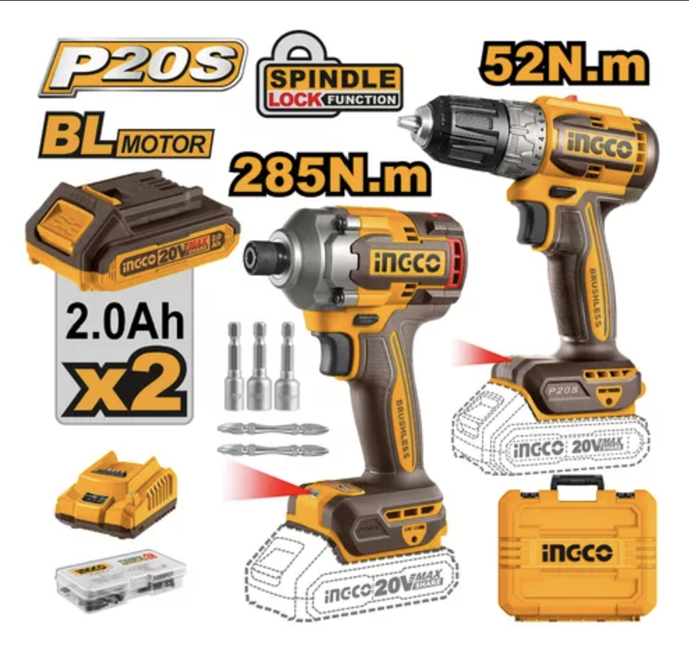  Bộ combo Máy khoan & máy siết vít dùng pin 20V INGCO CKLI20272 