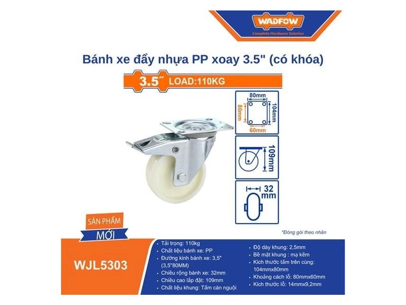  Bánh xe đẩy nhựa PP xoay 3.5