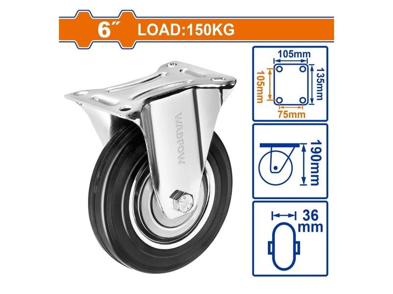  Bánh Xe Đẩy Thép + Cao Su Cố Định 6