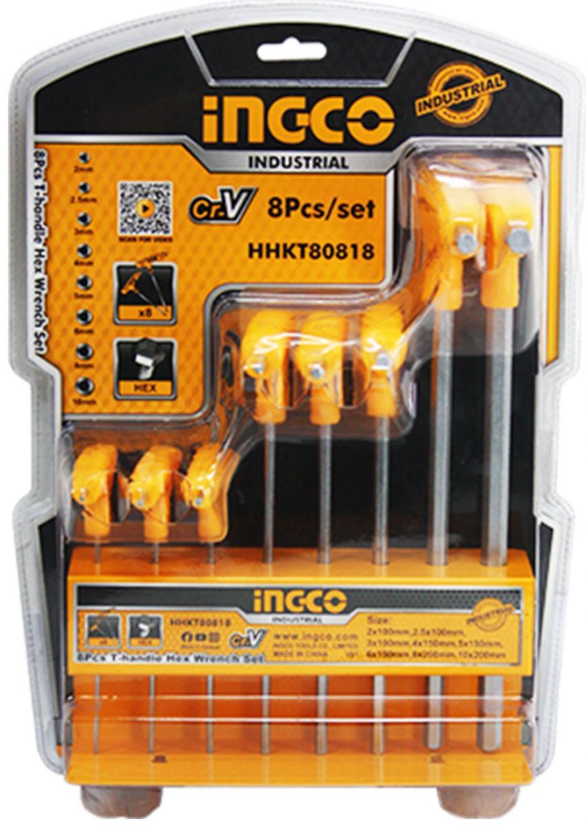  2-10mm Bộ chìa lục giác đầu bằng chữ T 8 chi tiết Ingco HHKT80818 