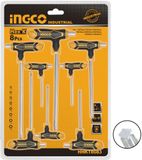  T10-T50 Bộ 8 chìa lục giác tay cầm chữ T đầu hoa thị INGCO HHKT8083 