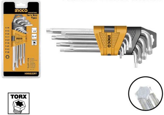  T10-T50 Bộ lục giác bông dài 9 cây INGCO HHK13091 