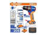  Bộ 91 Món Máy Khoan Búa Nhỏ Gọn Không Chổi Than Dùng Pin 20V-62Nm (kèm 2 Pin 2.0Ah ) WADFOW WDT4B91 