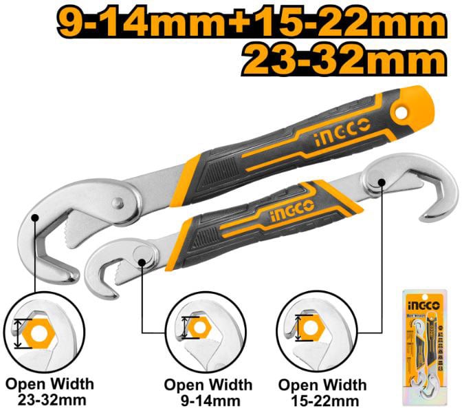  9-32mm Bộ mỏ lết đa năng 2 chi tiết Ingco HBWS09328 