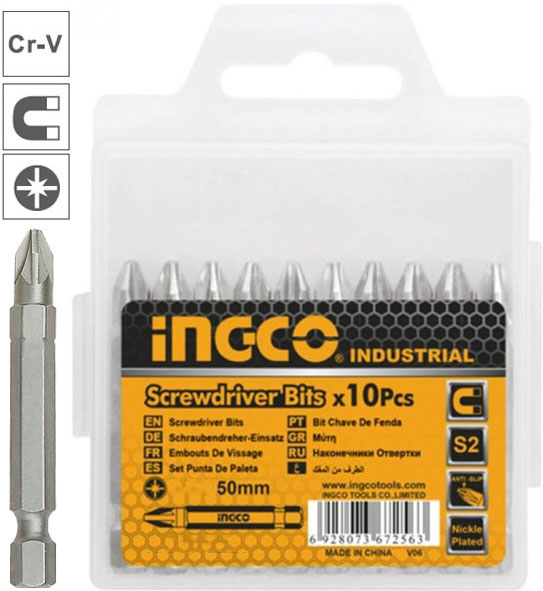  PZ2x50mm Bộ mũi vít bake 10 mũi INGCO SDB11PZ223 