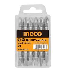  PZ2,SL6x65mm Bộ mũi vít bake, dẹp 2 đầu 10 cái INGCO SDB21ZL133 
