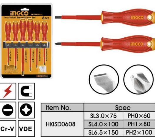  Bộ tuốc nơ vít cách điện 6 cây INGCO HKISD0608 