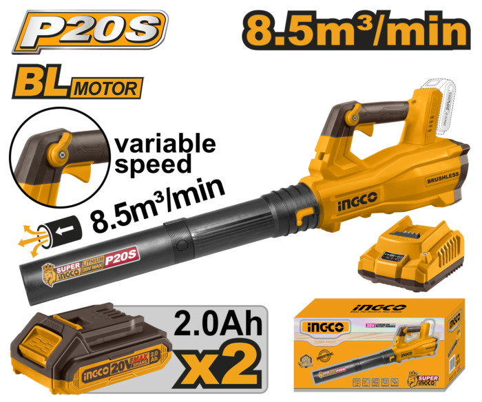  Máy thổi bụi dùng pin 20V- 8.5m3/min (chỉnh tốc) INGCO CABLI204282 