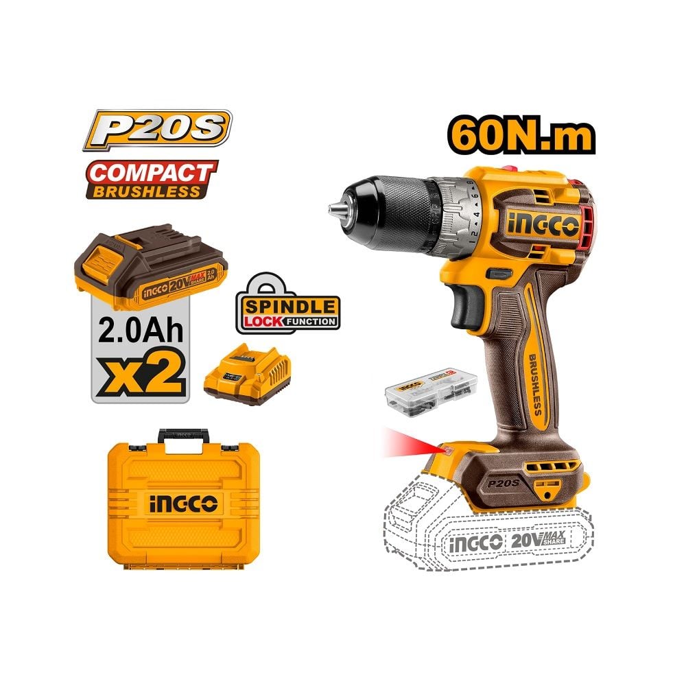  Máy khoan dùng pin 20V- 60Nm INGCO CDLI20602 