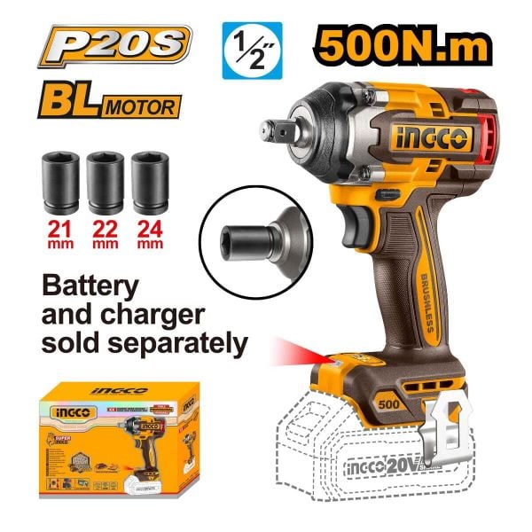  Máy siết bu lông dùng pin 20V-500Nm (không kèm pin và sạc) INGCO CIWLI20501 