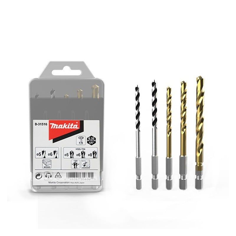  Bộ Mũi Khoan Chuôi Lục Giác 1/4'' 5 Cái/hộp Makita D-31516 