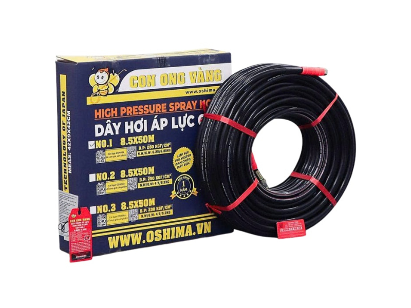  Dây Phun Áp Lực Con Ong Vàng No.1 8.5mm x 50m Đen Bóng 