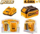  Bộ 1 pin 4.0Ah (FBLI20021) và 1 đầu sạc (FCLI2001) Lithium-Ion P20S 20V INGCO FBCPK1214 