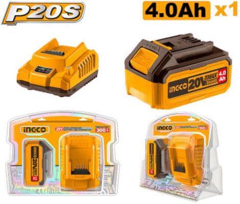  Bộ 1 pin 4.0Ah (FBLI20021) và 1 đầu sạc (FCLI2001) Lithium-Ion P20S 20V INGCO FBCPK1214 