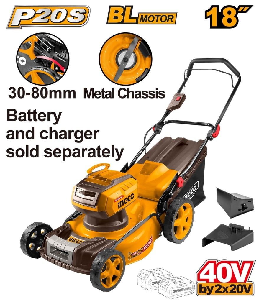  Máy cắt cỏ dùng pin 2x20V-460mm (không kèm pin và sạc) INGCO LMLI20185 