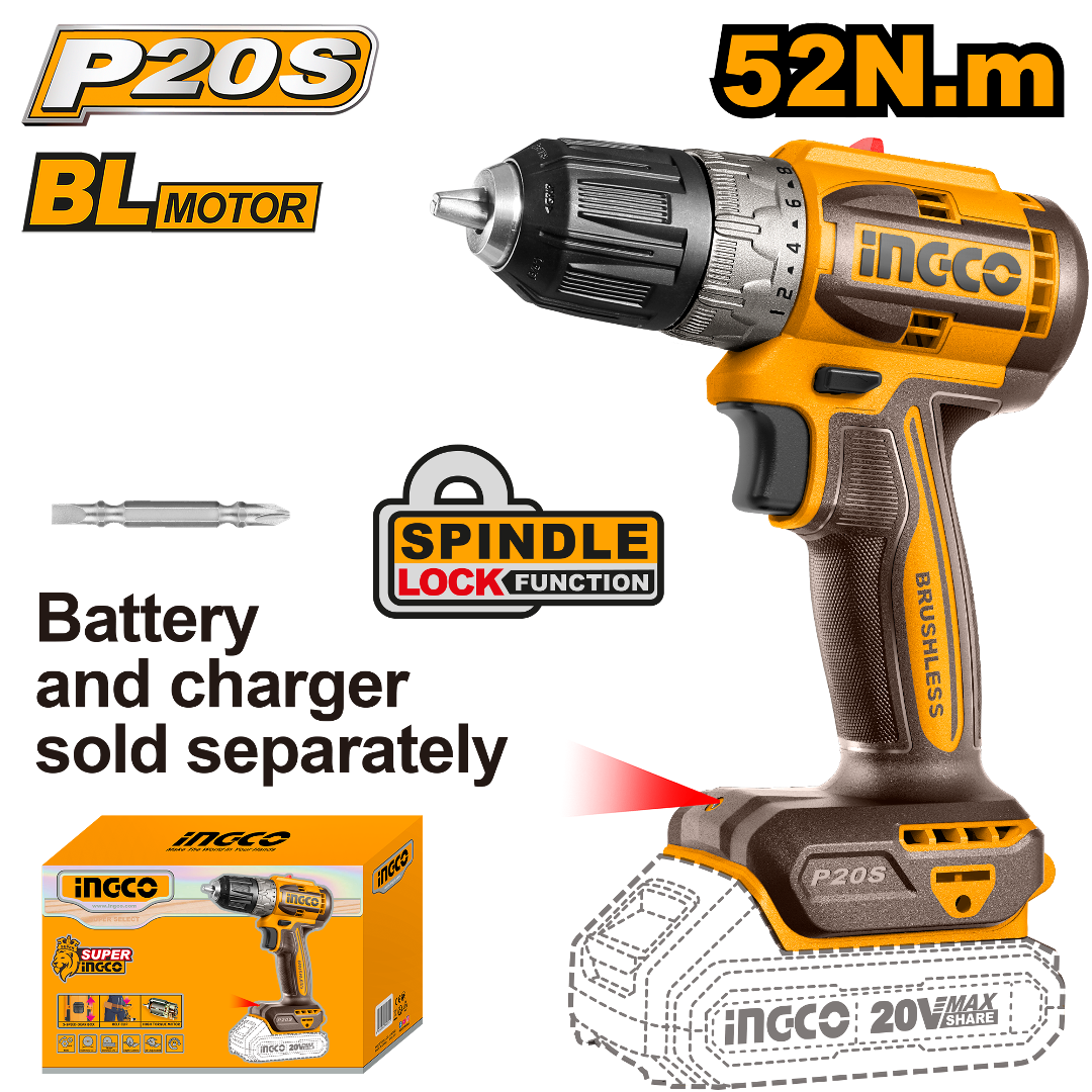  Máy khoan dùng pin 20V- 52Nm (không kèm pin và sạc) INGCO CDLI204531 
