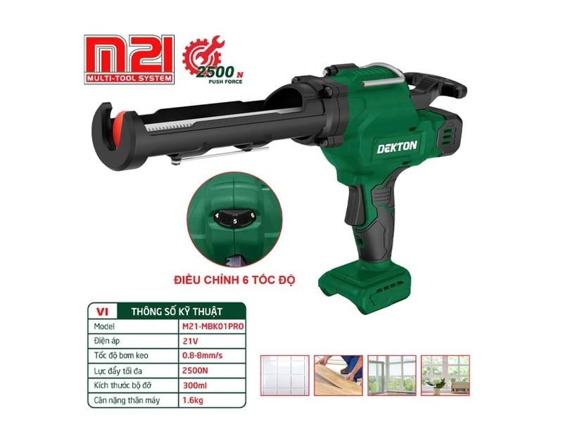  Máy bắn keo dùng pin 21V Dekton M21-MBK01PRO (Chưa Pin & Sạc) 