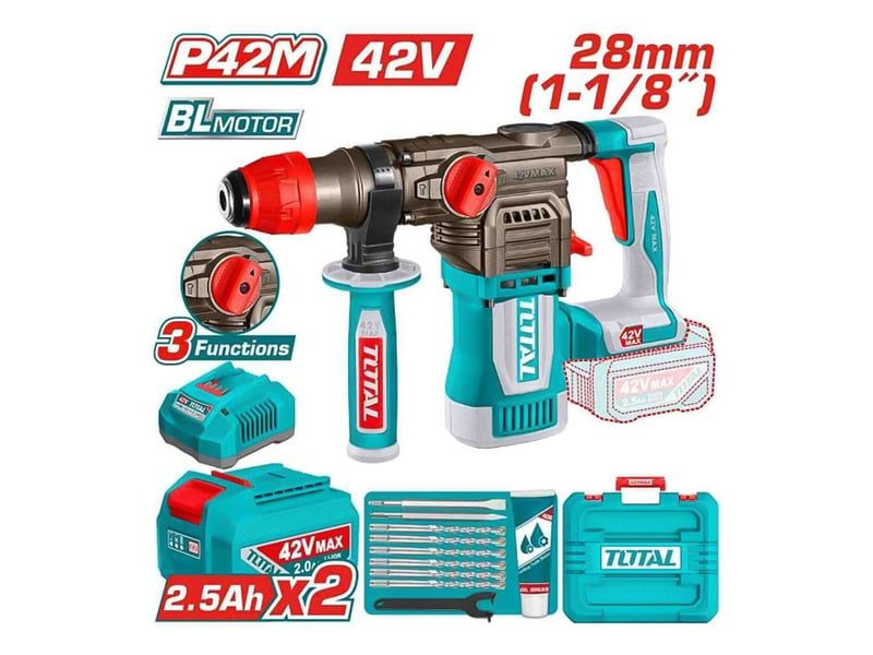  Máy khoan bê tông dùng pin 42V Total TRHLI422882 (2 Pin 2.5Ah, 1 Sạc) 