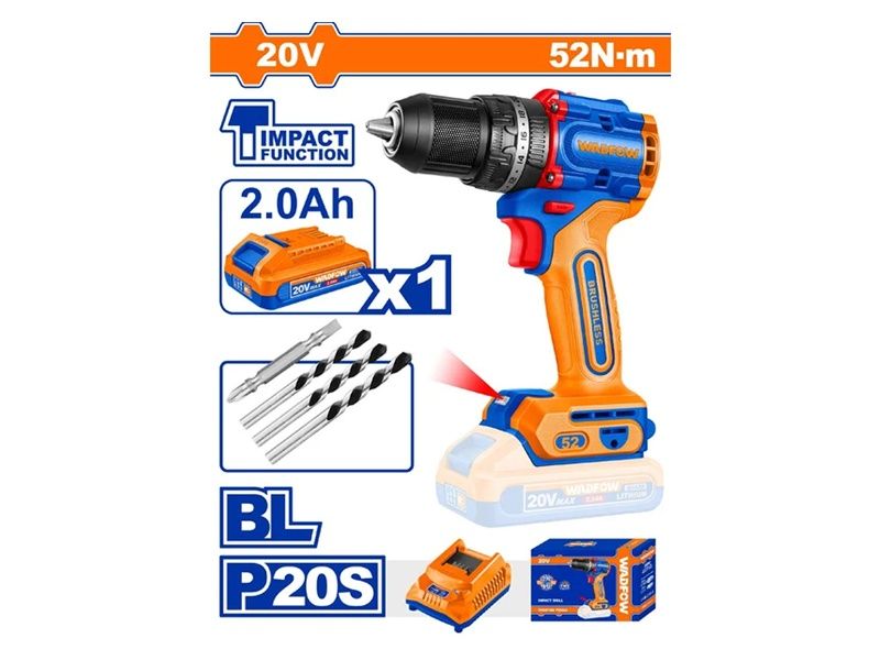  Máy khoan động lực dùng pin 20V Wadfow WCDP5282 (1 Pin 2.0Ah, 1 Sạc) 