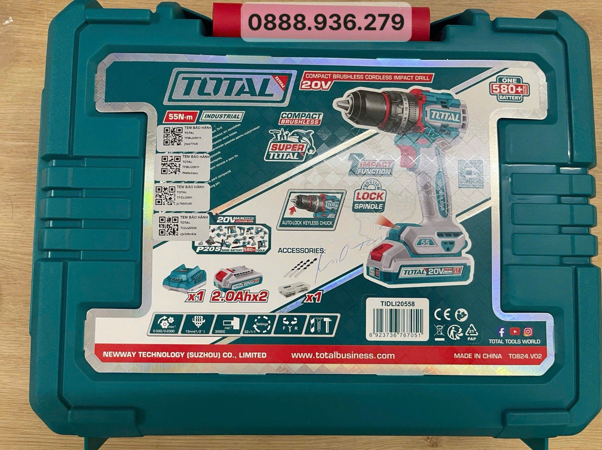  Máy khoan động lực dùng pin 20V Total TIDLI20558 (2 Pin 2.0Ah, 1 Sạc) 