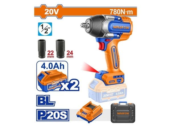  780Nm Máy vặn bu lông dùng pin 20V Wadfow WCD1B78 (2 Pin 4.0Ah, 1 Sạc) 