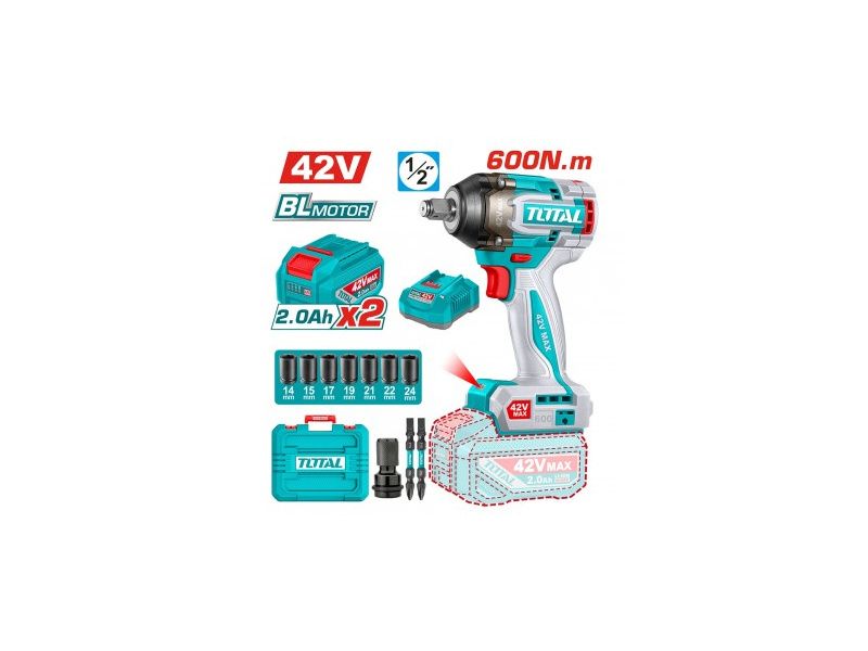  Máy vặn bu lông dùng pin 42V Total TIWLI42602 (2 Pin 2.0Ah, 1 Sạc) 