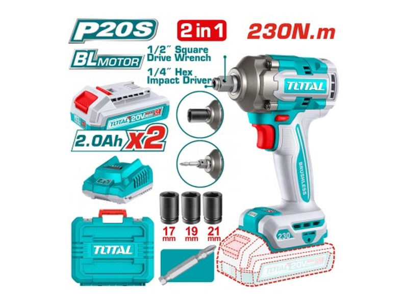  Máy vặn vít và bu lông dùng pin 20V Total TIWLI20236 (2 Pin 2.0Ah, 1 Sạc) 