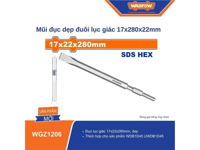  Mũi Đục Dẹp Đuôi Lục Giác 17x280x22mm WADFOW WGZ1206 