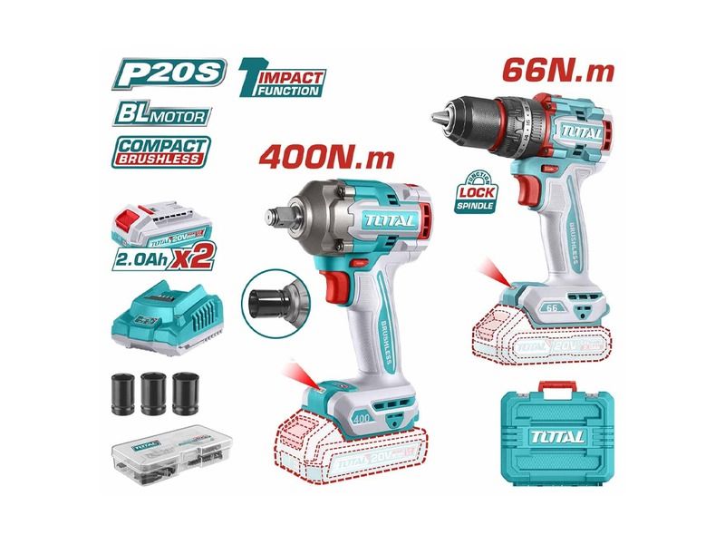  Bộ máy khoan và máy vặn bu lông dùng pin 20V TCKLI20275 (2 Pin 2.0Ah, 1 Sạc) 