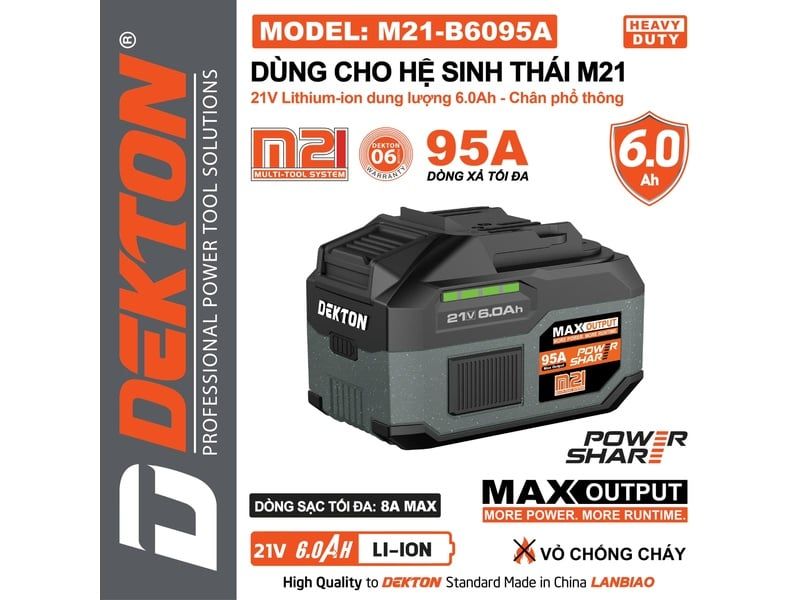  Pin Dekton 21V 6.0Ah M21-B6095A 