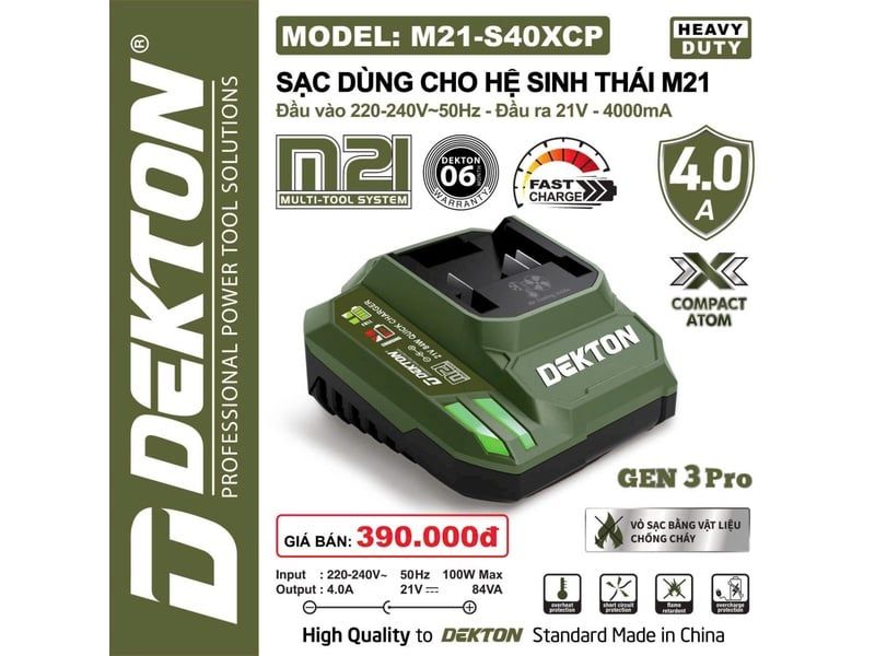  Sạc pin nhanh Dekton 4A.h 21V S40XCP M21 – S40XCP Gen 3 Pro 