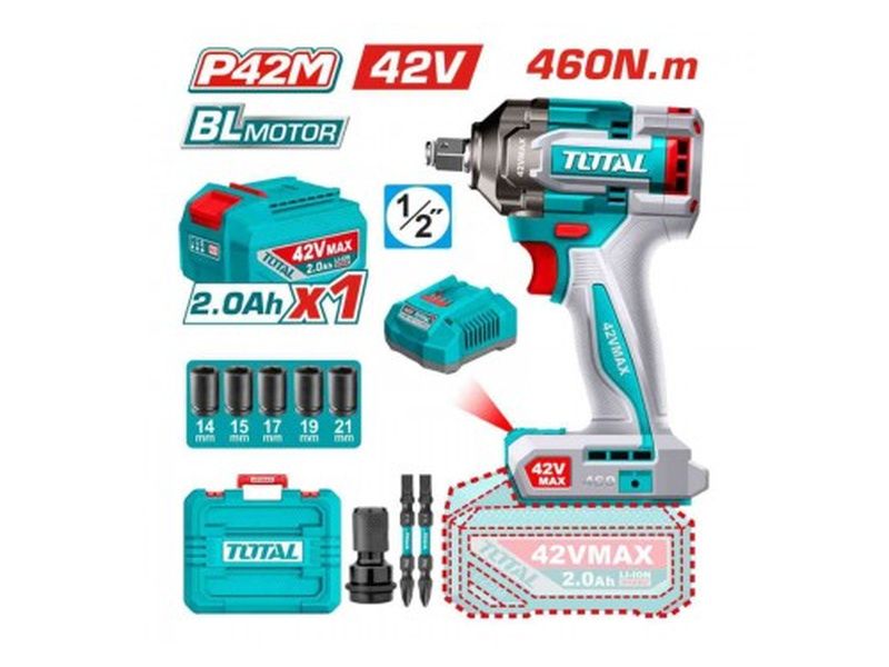  Máy vặn bu lông dùng pin 42V Total TIWLI42461 (1 Pin 2.0Ah, 1 Sạc) 