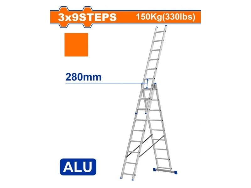  Thang Xếp Nhôm Kéo Dài 3 Đoạn 3x9 WADFOW WLD6H39 