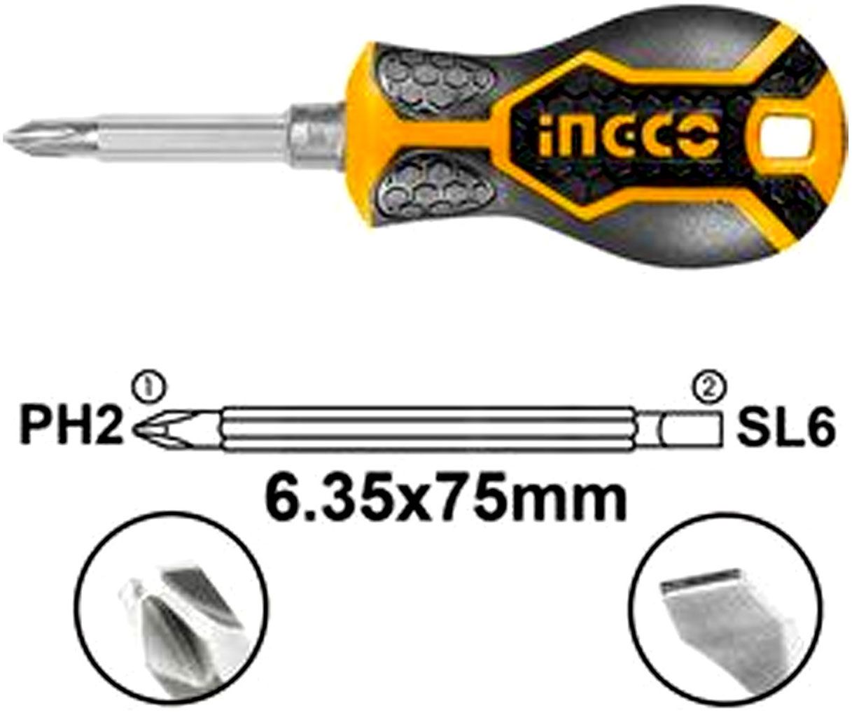  Tuốc nơ vít 2 đầu Ingco AKISD0202 75mm 