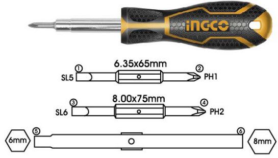  Tuốc nơ vít 6 đầu INGCO AKISD0608 