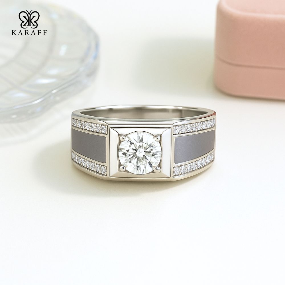  Nhẫn Nam Moissanite 1 Carat nước D - Trang Sức Bạc 925 Mạ Rhodium 