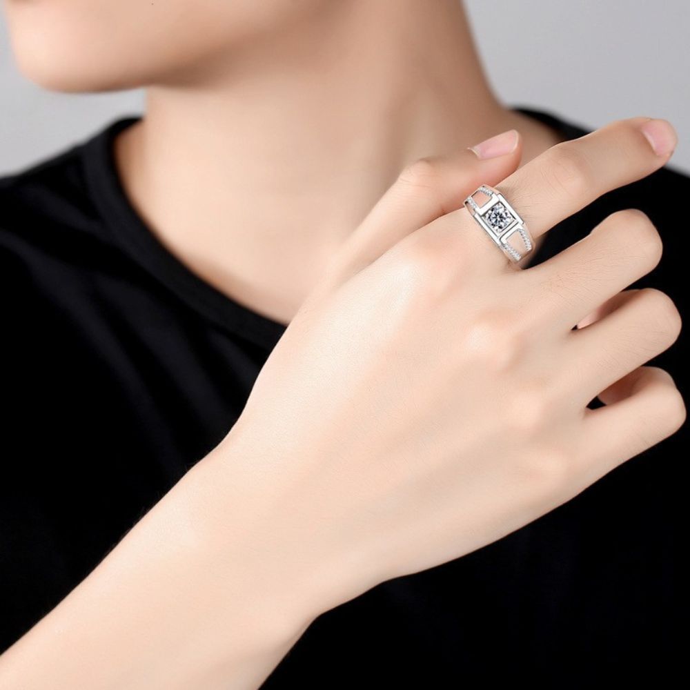  Nhẫn Nam Moissanite 1 Carat nước D - Trang Sức Bạc 925 Mạ Rhodium 