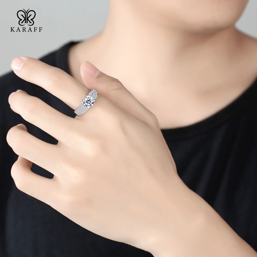  Nhẫn Nam Moissanite - Trang Sức Bạc 925 Mạ Rhodium 