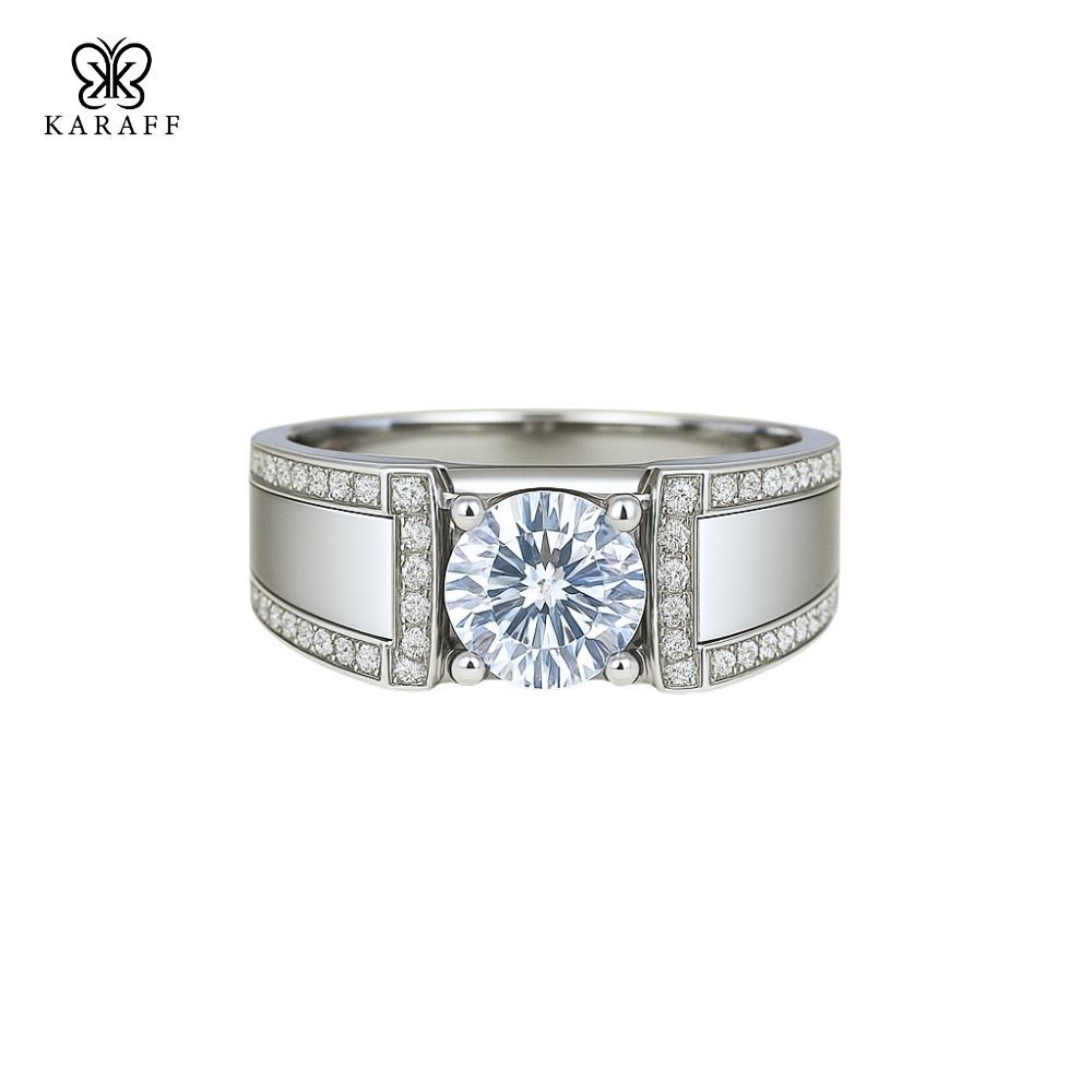  Nhẫn Nam Moissanite 1 Carat nước D VVS - Trang Sức Bạc 925 Mạ Rhodium 