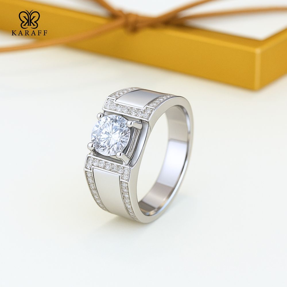  Nhẫn Nam Moissanite 1 Carat nước D VVS - Trang Sức Bạc 925 Mạ Rhodium 