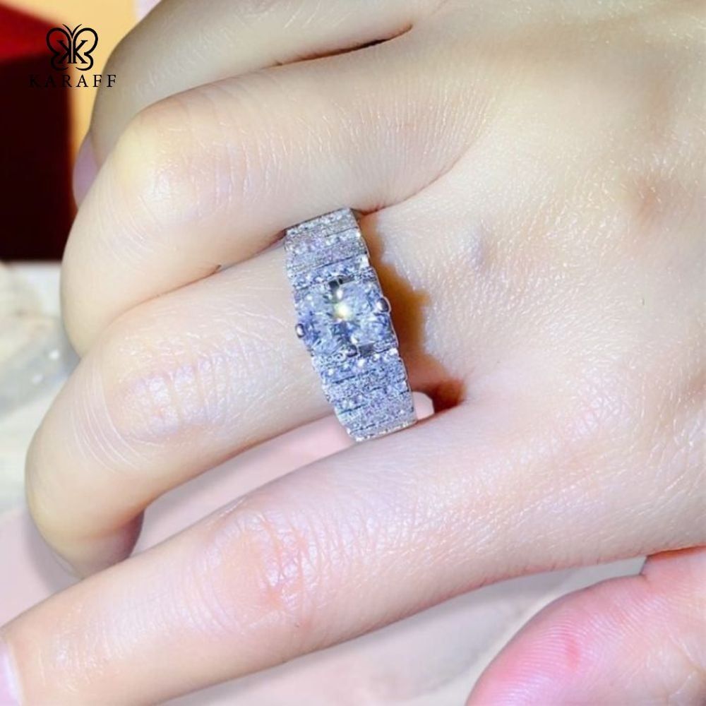 Nhẫn Nam Moissanite 2 Carat nước D - Trang Sức Bạc 925 Mạ Rhodium 