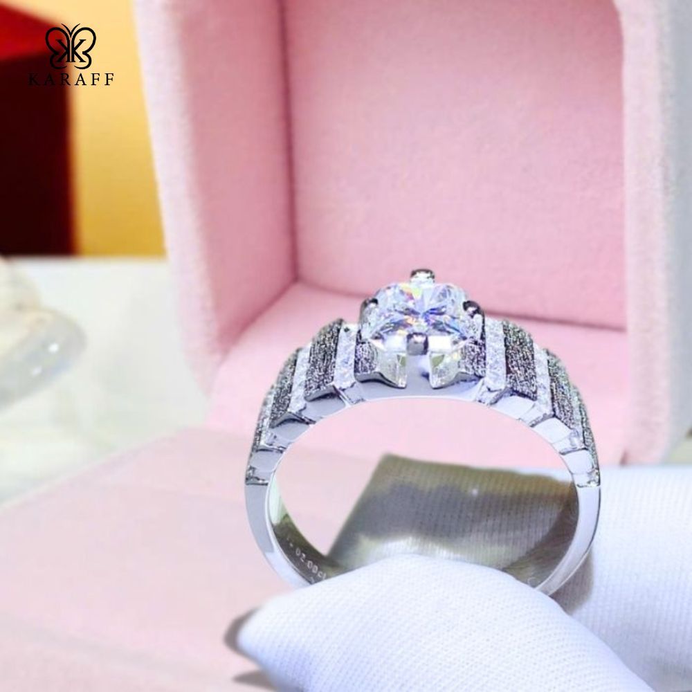  Nhẫn Nam Moissanite 2 Carat nước D - Trang Sức Bạc 925 Mạ Rhodium 