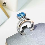  Nhẫn Nam Moissanite 3 Carat Aquamarine - Trang Sức Bạc 925 Mạ Rhodium 