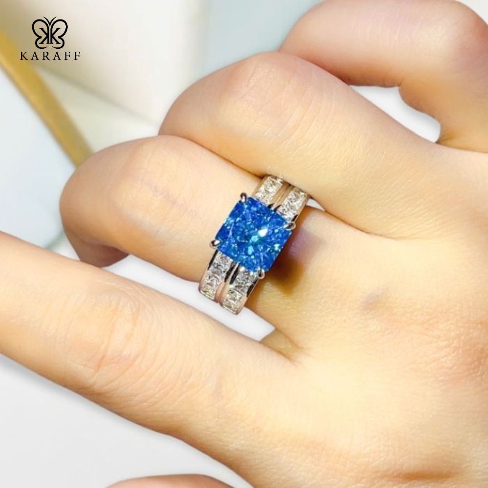  Nhẫn Nam Moissanite 3 Carat Aquamarine - Trang Sức Bạc 925 Mạ Rhodium 