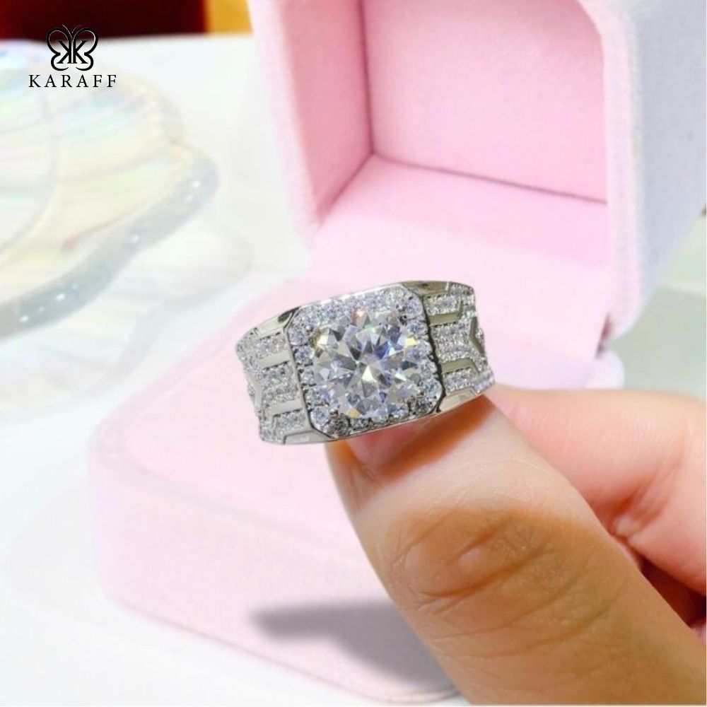  Nhẫn Nam Moissanite 2 Carat nước D - Trang Sức Bạc 925 Mạ Rhodium 