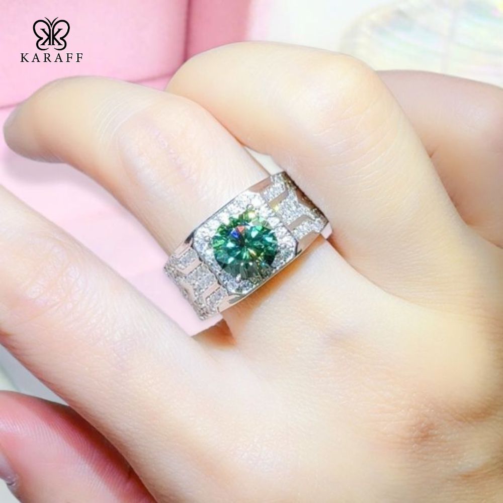  Nhẫn Nam Moissanite 2 Carat nước D - Trang Sức Bạc 925 Mạ Rhodium 