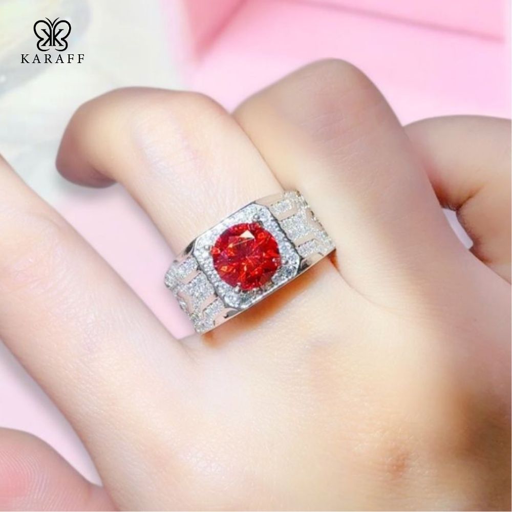  Nhẫn Nam Moissanite 2 Carat nước D - Trang Sức Bạc 925 Mạ Rhodium 