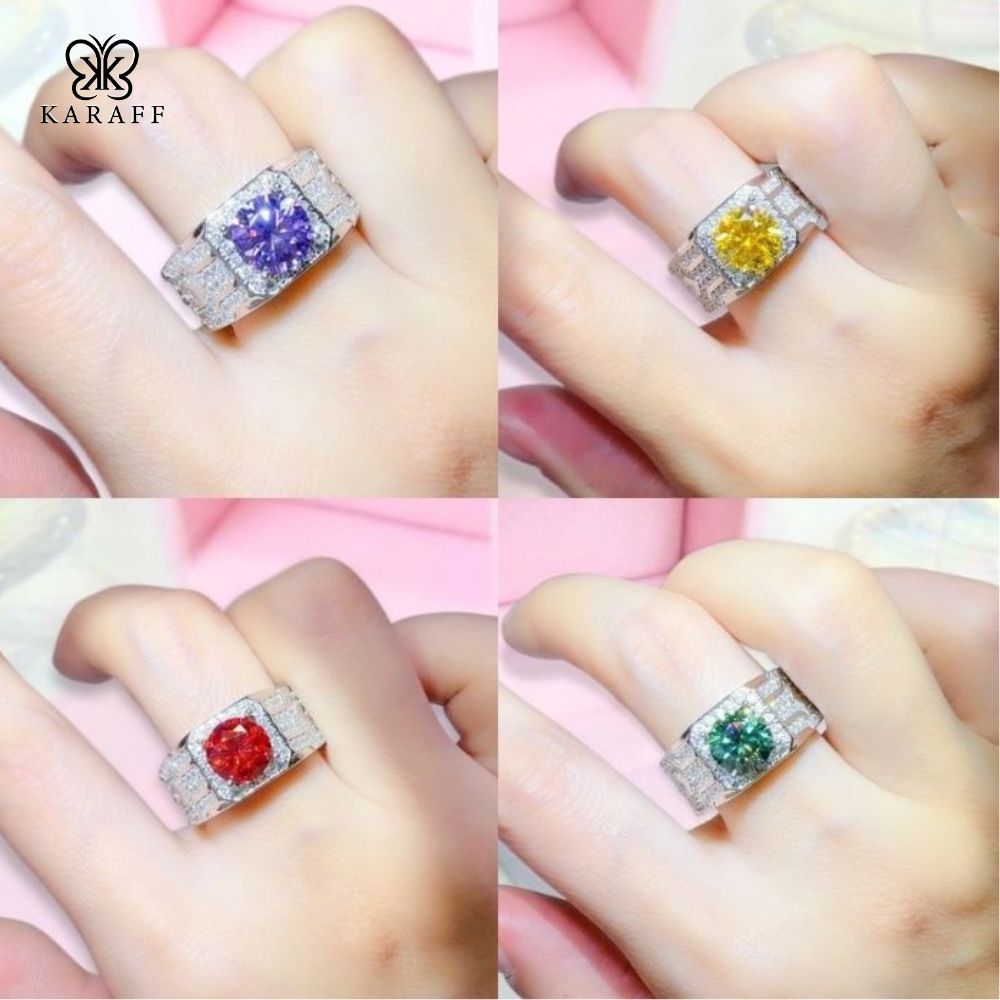  Nhẫn Nam Moissanite 2 Carat nước D - Trang Sức Bạc 925 Mạ Rhodium 