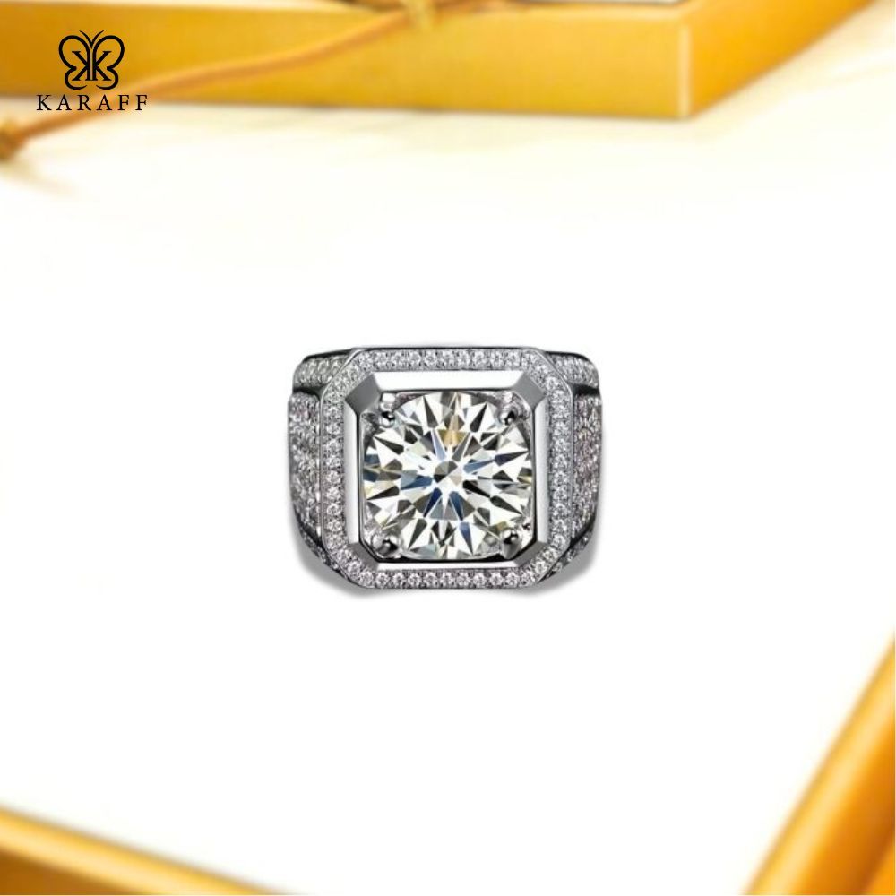  Nhẫn Nam Moissanite 5 Carat Nước D VVS - Trang Sức Bạc 925 Mạ Rhodium 